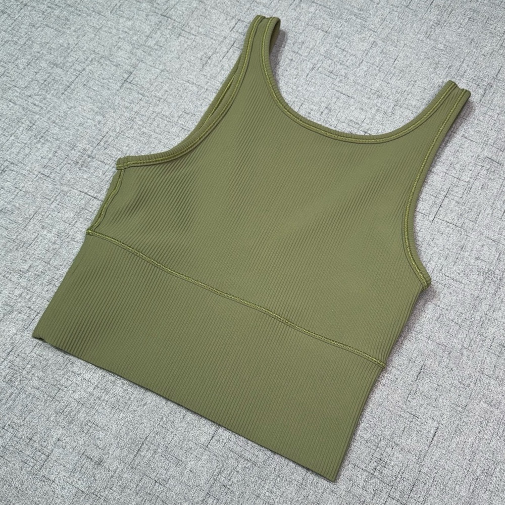 Lululemon Power Pivot Ribbed Tank Top Bronze Green Size 4 - Picture 5 of 8